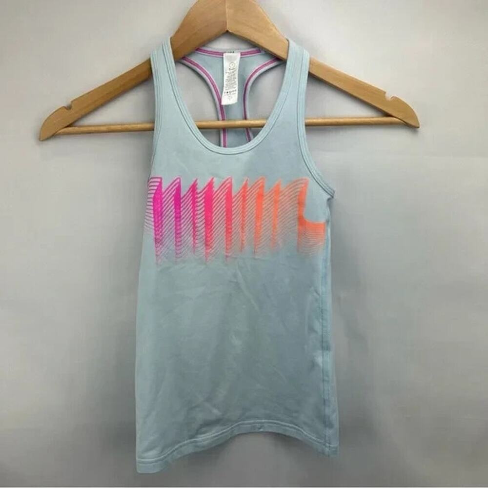 Ivivva by Lululemon Girls Racerback Tank Light Blue Pink Orange‎ Accents Size 7